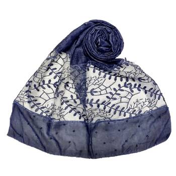 Diamond and Pearl Studed Cotton Hijab  Designer Leave's Design Hijab  Blue 1