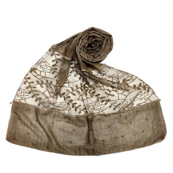 Diamond and Pearl Studed Cotton Hijab  Designer Leave's Design Hijab  Brown 1
