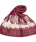 Premium Cotton Designer Diamond Studed Hijab With Fringe's and Flower  Maroon