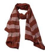 Premium Rich Cotton   Double Sided Striped Liner Hijab With Exclusive Fringe's  Brown