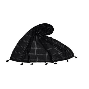 Designer Elegant Big Box Checkered Hijab With A Touch Of Cotton   With Exclusive Multiple Fringe's  Black 1
