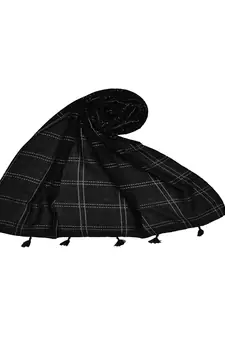 Designer Elegant Big Box Checkered Hijab With A Touch Of Cotton   With Exclusive Multiple Fringe's  Black