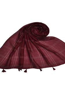 Designer Elegant Big Box Checkered Hijab With A Touch Of Cotton   With Exclusive Multiple Fringe's  Maroon