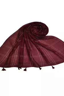Designer Elegant Big Box Checkered Hijab With A Touch Of Cotton   With Exclusive Multiple Fringe's  Maroon