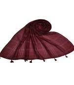 Designer Elegant Big Box Checkered Hijab With A Touch Of Cotton   With Exclusive Multiple Fringe's  Maroon