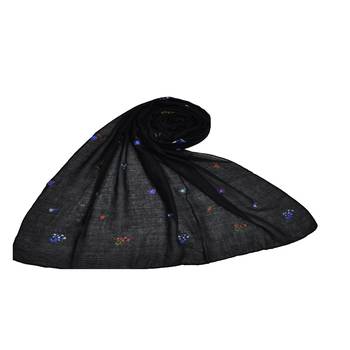 Rich Cotton   Designer Ari Hijab With Heavy Embroidered Design All Over The Hijab  Black 1