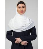 Georgette   Diamond Studed All Over The Hijab  Gold Diamond Over The Side's Of The Hijab  White