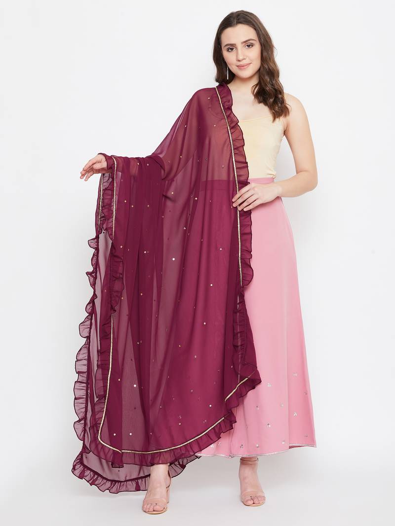Sequinned Ruffled Dupatta
