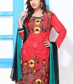 Electric Crimson Teal Faux Georgette Printed Suit 
