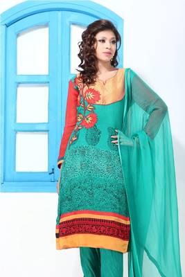 Tiffany Blue And Orange Patchwork Suit 1