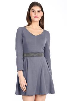 Anekaant Women's Cotton & Leatherette Embellished w/ Beads Stretchable Black/Silver Belt