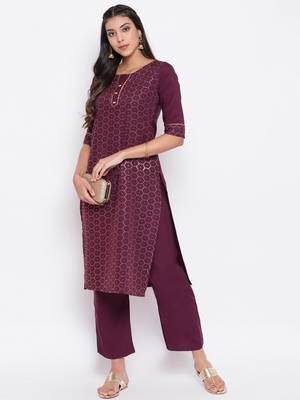 Wine printed crepe salwar 1
