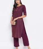Wine printed crepe salwar