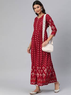 Maroon woven rayon ethnic-kurtis 4
