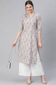 Beige printed cotton cotton-kurtis