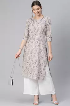 Beige printed cotton cotton-kurtis