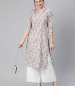 Beige printed cotton cotton-kurtis