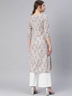 Beige printed cotton cotton-kurtis 2