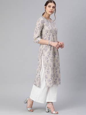 Beige printed cotton cotton-kurtis 3