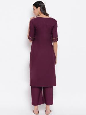 Wine printed crepe salwar 3