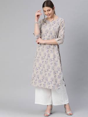 Beige printed cotton cotton-kurtis 4