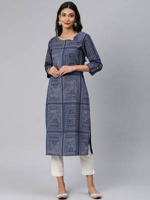 Navy-blue printed cotton cotton-kurtis 1