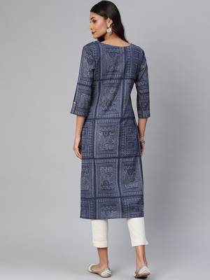 Navy-blue printed cotton cotton-kurtis 2