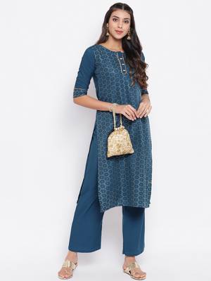 Teal printed crepe salwar 1
