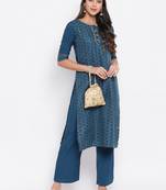 Teal printed crepe salwar