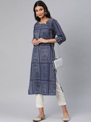 Navy-blue printed cotton cotton-kurtis 4