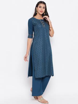 Teal printed crepe salwar 2