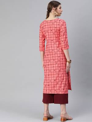 Peach Printed Cotton Cotton-Kurtis 2