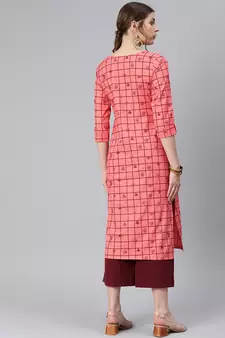Peach Printed Cotton Cotton-Kurtis