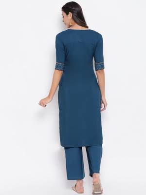 Teal printed crepe salwar 3