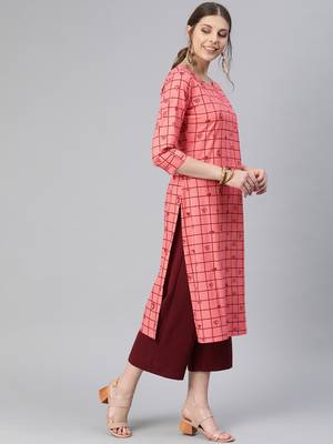 Peach Printed Cotton Cotton-Kurtis 3