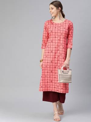 Peach Printed Cotton Cotton-Kurtis 4