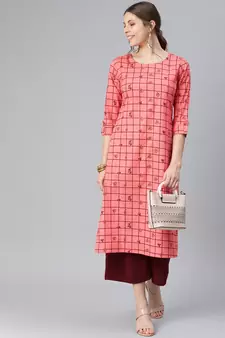 Peach Printed Cotton Cotton-Kurtis