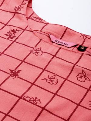 Peach Printed Cotton Cotton-Kurtis 5