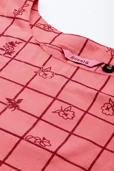 Peach Printed Cotton Cotton-Kurtis