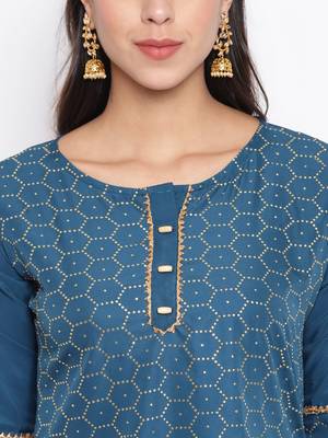 Teal printed crepe salwar 4