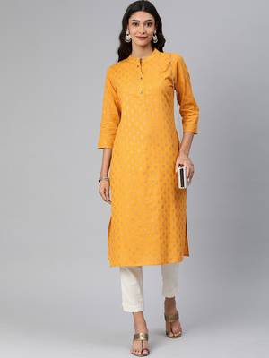 Mustard woven cotton cotton-kurtis 1