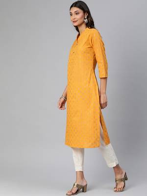 Mustard woven cotton cotton-kurtis 3