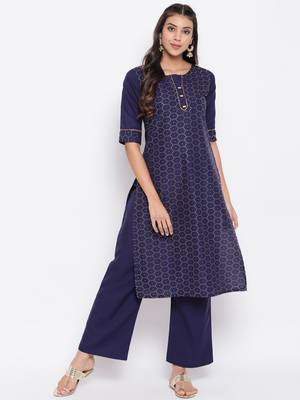 Navy-blue printed crepe salwar 1