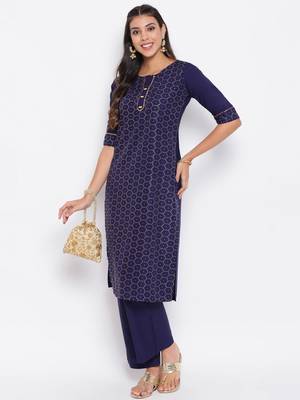 Navy-blue printed crepe salwar 2
