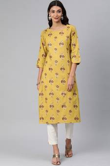Mustard woven cotton cotton-kurtis