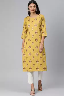 Mustard woven cotton cotton-kurtis