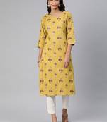 Mustard woven cotton cotton-kurtis