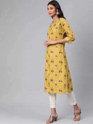 Mustard woven cotton cotton-kurtis 3