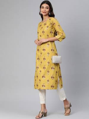 Mustard woven cotton cotton-kurtis 4