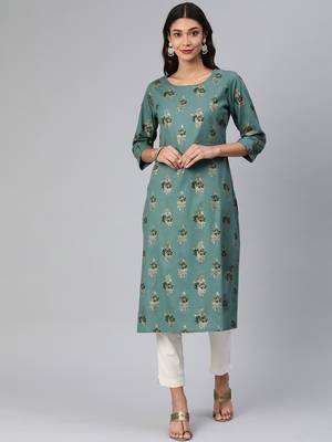 Green woven cotton cotton-kurtis 1